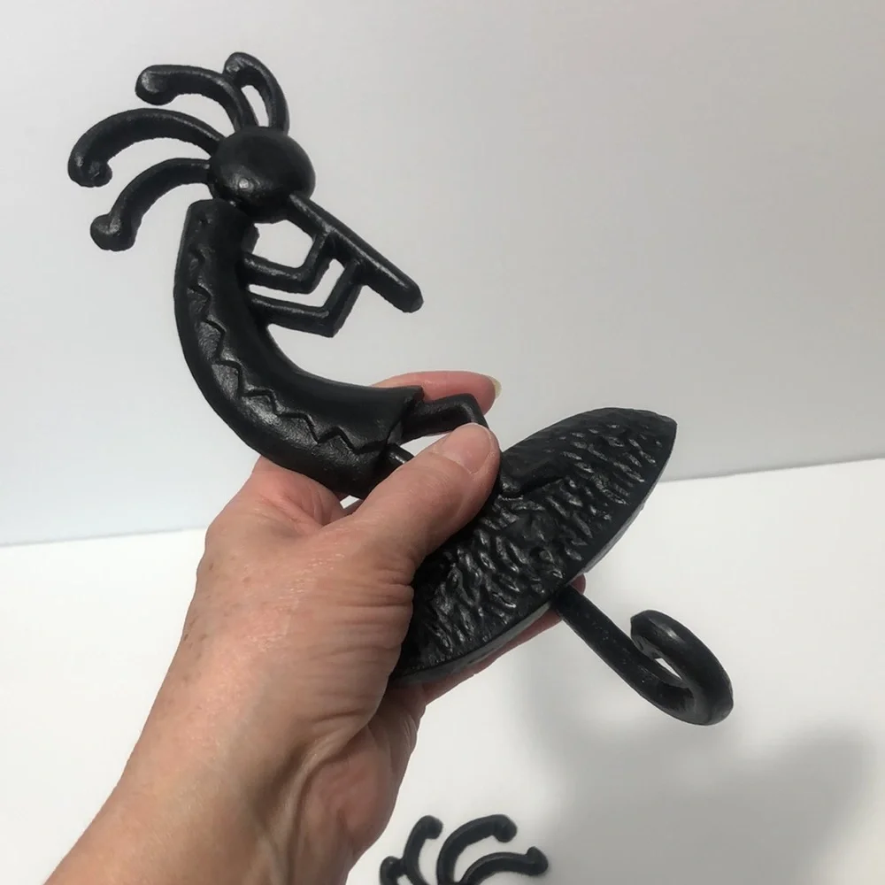 Kokopelli Set Of Two Black Cast Iron Wall Hangings With Coat Hooks